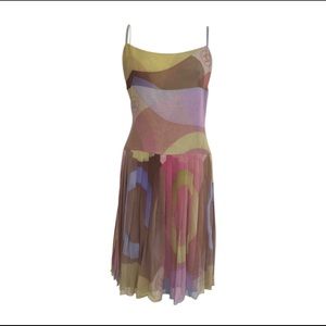 Chanel multicolor silk drop waist printed dress